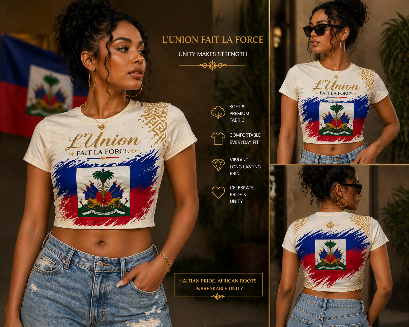 Studio 84 Women’s Haitian Flag Day Crop Top 🇭🇹 | L’Union Fait La Force